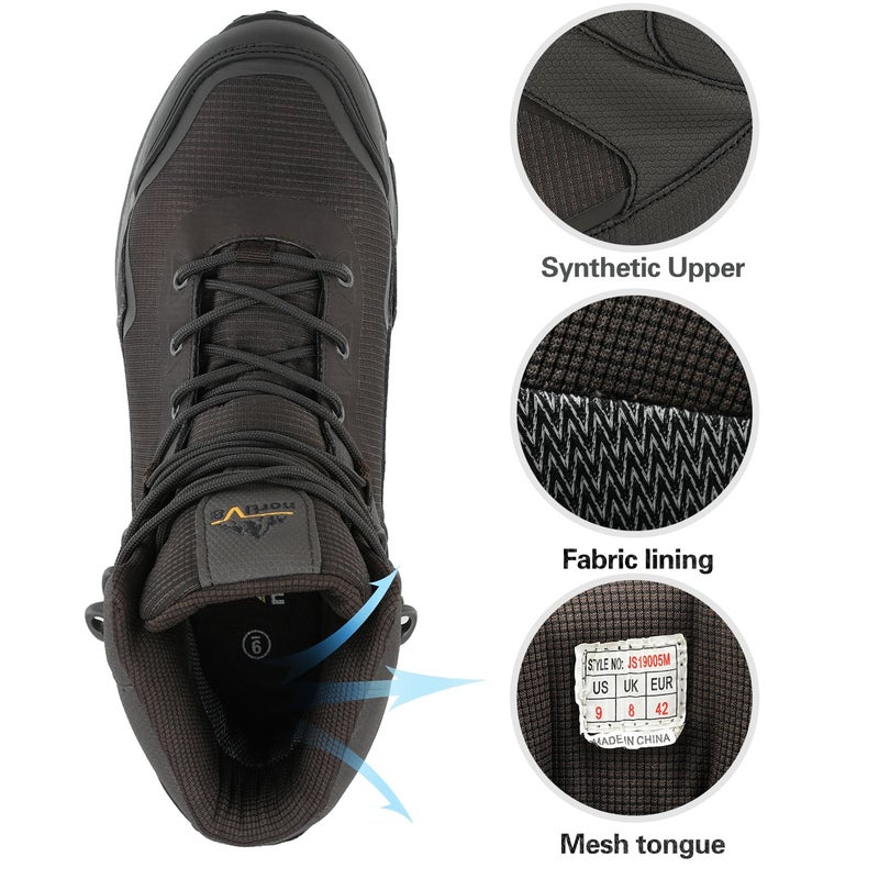 NORTIV 8 Men's Mid Waterproof Hiking Boots Outdoor Lightweight Trekking Mountaineering Camping Shoes,Size 9,Dark Brown,JS19005M - Image 3